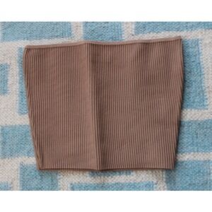 Babaton Aritzia S Ribbed Sculpt Knit Crop Tube Top Tan Brown Strapless